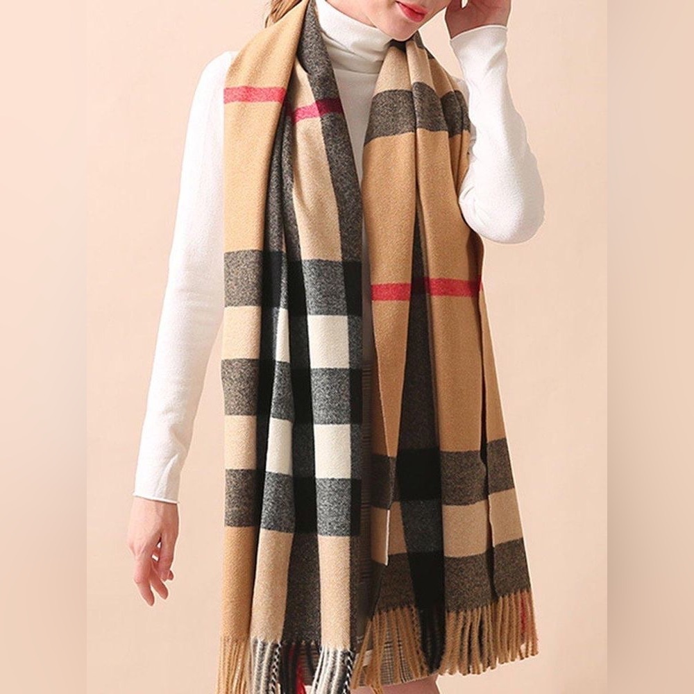 Fringe Checkered Scarf Wrap Shawl